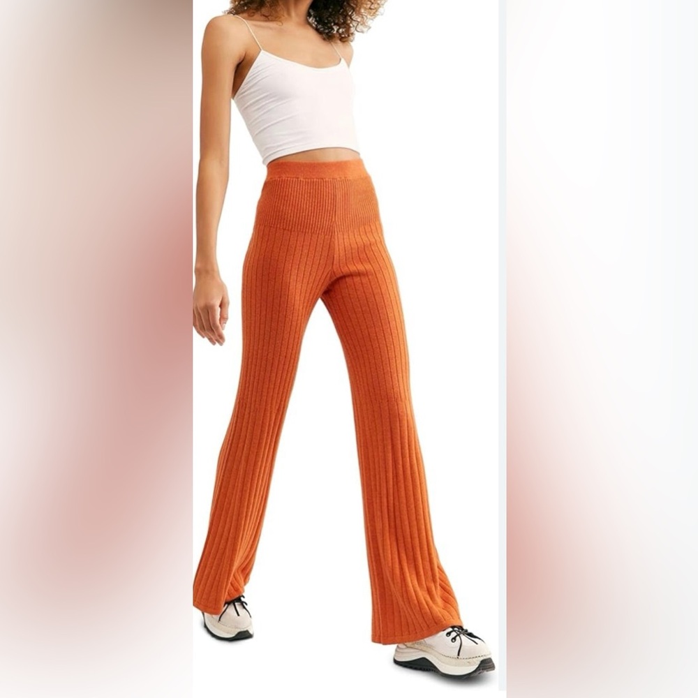 Free People Keep It Real Ribbed Flare-Leg Pants, Sunset Heather